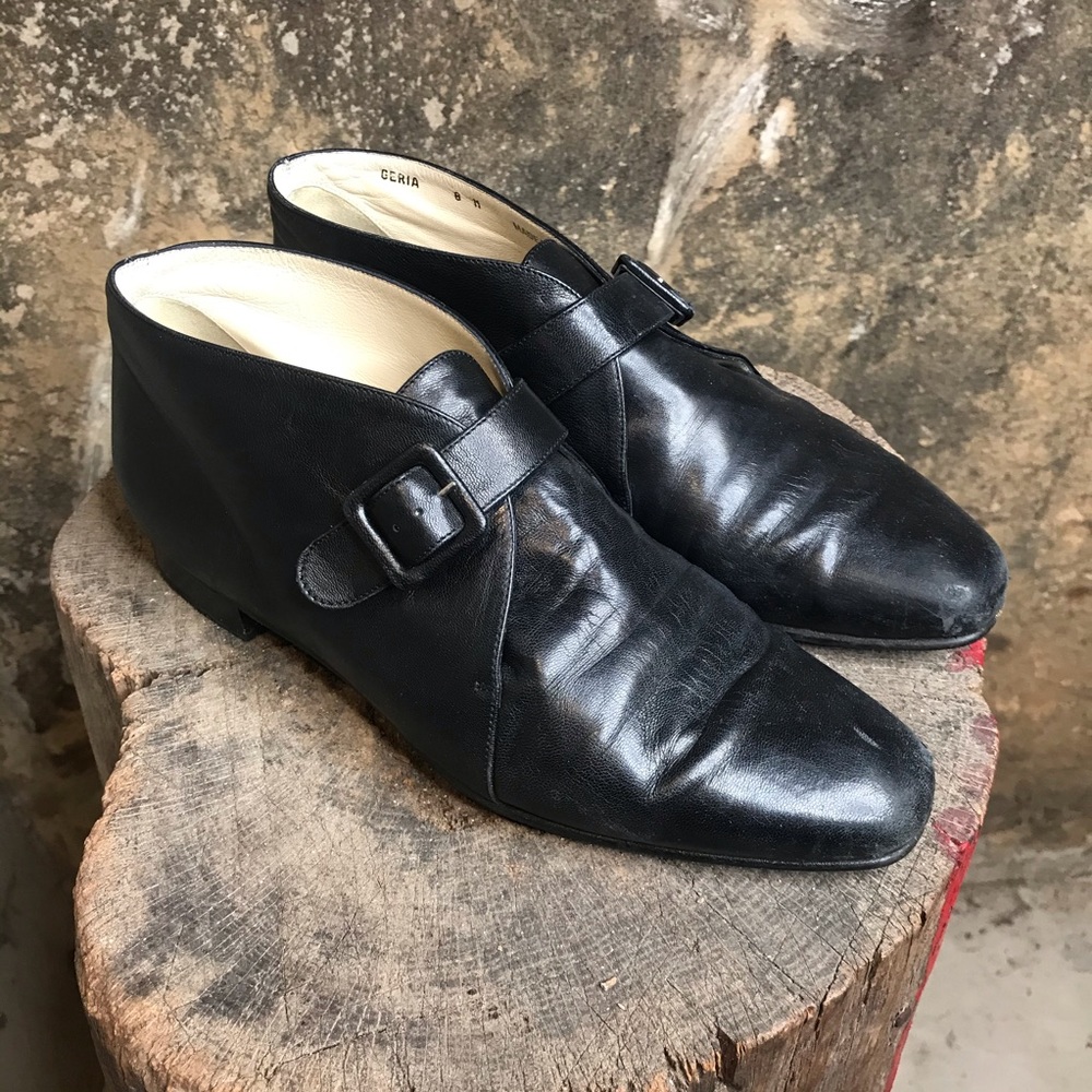 Bally vintage monk strap flat black leather shoes